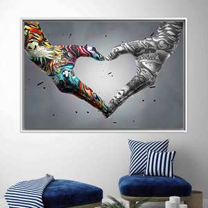 Impression sur toile d'art mural moderne avec graffiti et motifs d'amour - Décoration murale élégante, 1P : encadré blanc - Product Image 1