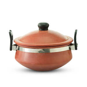 Pot en terre cuite pour la cuisson du biryani avec deux poignées et couvercle en céramique, 3 litres, design classique écologique, pot pour cuisinières à gaz et à induction - Product Image 1
