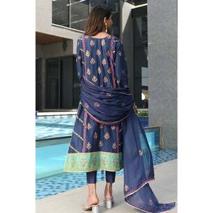 Robe en mousseline de soie bleue et jaune moutarde pour le printemps et l'été - Product Image 4