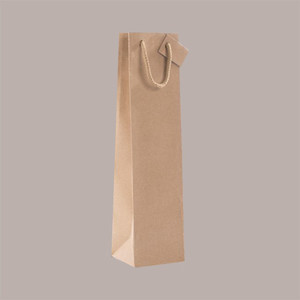 Bolsa de Regalo de Papel Kraft Edición Natural 10+9x39 cm para Botellas de 750 ml, Papel Marrón con Logotipo Personalizado, Juego de 20 Piezas para Exposiciones - Product Image 1