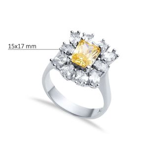 แหวนหินสี่เหลี่ยม Citrine CZ แบบตุรกีทำด้วยมือเครื่องประดับเงินสเตอร์ลิงสำหรับ925 - Product Image 2