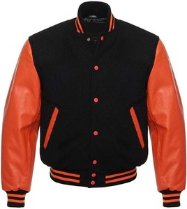 Veste universitaire classique OEM, style streetwear, personnalisable, en toile, bomber, corps en laine, poignets côtelés, fermeture à boutons pression, broderie contrastante, col montant - Product Image 1