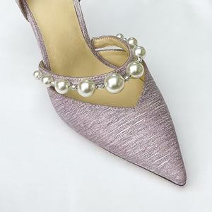 Zapatos de tacón alto con correa de perlas a la moda para mujer, sandalias de tacón de aguja, zapatos planos con punta en pico, novedad de verano. - Product Image 6