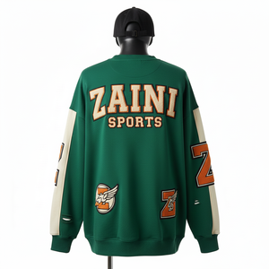 Sweat-shirt oversize pour femme en coton et polyester, design à panneaux verts, broderie en chenille, logo personnalisé, sweat-shirts respirants pour femme - Product Image 2