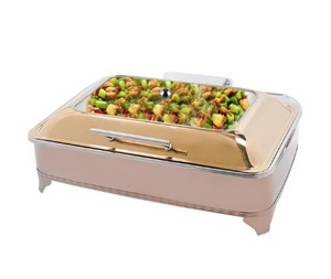Chafing Dish Cuadrado de Acero Inoxidable de Primera Calidad con Marco Dorado Rosa Completo de 7L, Chafing Dish con Marco Dorado Rosa Completo - Product Image 1