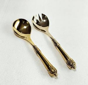 Elegante juego de servidor de ensalada de latón dorado, utensilio de servicio de comedor moderno, vajilla de cocina elegante, regalo - Product Image 3