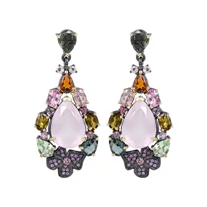 925 Sterling Silver Rose Quartz Tourmaline Pink Sapphire Gemstone Trendy Fashion Drop Dangle Earrings Wedding Wear Women Jewelry