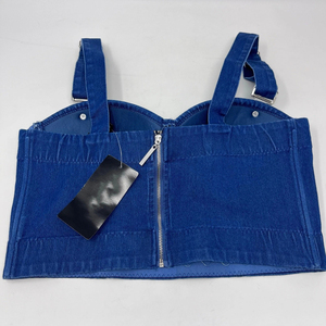 Femmes grand bleu Denim Y2K chérie nuisette Bustier Corset haut court bouton détail décontracté Style Vintage pour été printemps - Product Image 2