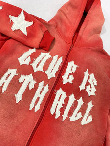 Sudadera con Capucha Extra Grande de Felpa Francesa Roja Vintage Personalizada, 380g, de Algodón, con Bolsillo, para Hombre, Invierno, Lavada al Ácido, Desgastada, Ecológica - Product Image 4