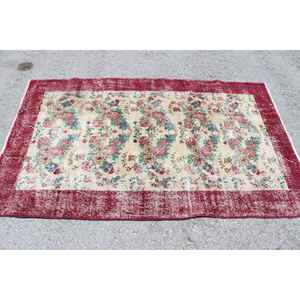 Alfombra Turca Vintage de 3.8x6.4 pies, Alfombra de Lana Roja - Product Image 3