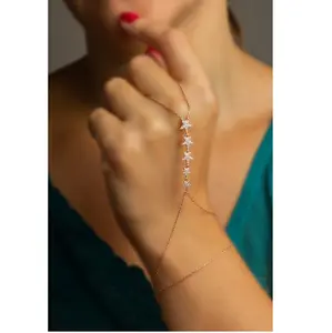 Hand Slave Bracelet White Zircon Stars Shahmaran 925 Sterling Silver Gold Shahmaran for women Made in Turkey