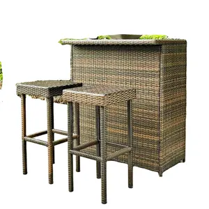 3 PCS Outdoor Wicker Bar Set With 2 Cushioned Stools Is A Perfect Decor For Your Outdoor Or Indoor Space