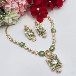 Elegante alta calidad chapado en oro piedra Look diseño Kundan collar pendientes conjunto mujeres tradicional boda compromiso regalo - Product Image 2