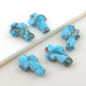 Cruz tallada azul cobre turquesa piedra preciosa suelta para la fabricación de joyas 20mm Cruz turquesa piedras preciosas facetadas - Product Image 3