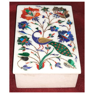 Exportateurs de nouveau Design marbre blanc multicolore fleur et paon Design incrustation travail forme rectangulaire pour le but de cadeau de mariage - Product Image 1