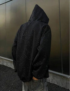 Hombres Boxy Fit Heavyweight Mezcla de algodón Streetwear Sudadera con capucha Rhinestone Zip Faded Design Custom Logo Plain Dyed Technique Winter - Product Image 5