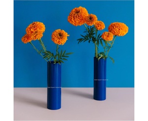 Florero de Metal con acabado Gris, forma de cilindro, aspecto real para el hogar, sala de estar, vajilla, decoración, jarrones florales - Product Image 4
