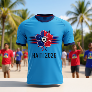 Maglia da tifoso calcio WC 2026 Haiti unisex, T-shirt da calcio con colori della bandiera dei Caraibi, Top promozionale per tifosi di tornei internazionali - Product Image 3