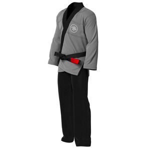 Kimono de Jiu-Jitsu Bicolore Gris et Noir 450 GSM en Tissu Perlé 100% Coton Léger avec Logo Personnalisé et Pantalon Ripstop Professionnel - Product Image 4