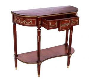 Mesa Consola Clásica de Madera de Lujo con Adornos de Latón y Estante Inferior - Product Image 4