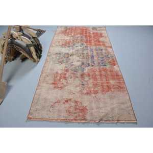 Tapis turc de 3,9 x 7,7 pieds, tapis oriental vintage en laine rouge et bleu - Product Image 1