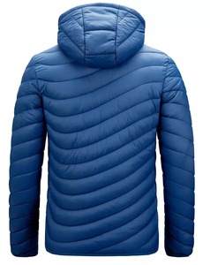 Men's Blue Hooded Puffer Jacket Windproof Casual Winter Coat Polyester Filling Zipper Closure Regular Fit - Product Image 2