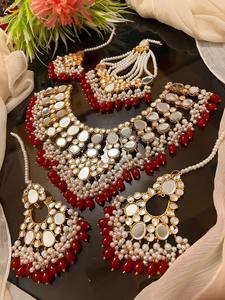 Ensemble de bijoux en acier inoxydable plaqué argent ethnique indien pakistanais classique élégant avec cristal traditionnel Kundan Meenakari - Product Image 5