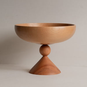 Unique Design Wooden Bowl with <b>Cone</b> Base Pedestal Bowl Dining Table Decorative Customized Wooden Serving Bowl - Product Image 1