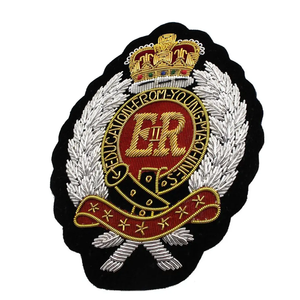 Best Fabric Embroidered Patches OEM <b>Sew</b>-on Patch Hand Made Gold Bullion Wire Wholesale Uniform Badges for Shoes - Product Image 4