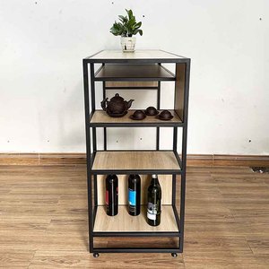 Mesa Alta Multifuncional de Estilo Industrial con Estantes de Madera Contrachapada y Patas de Hierro, 4 Compartimentos para Bar en Casa, Bodega y Centro Comercial - Product Image 3
