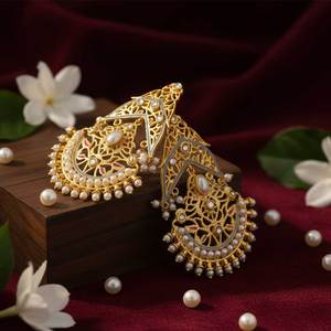 Elegant Gold Plated Beaded Filigree Chaandbali <b>Earrings</b> for Women Beautiful Indian Handmade Jewelry for Wedding Ethnic Occasions - Product Image 6