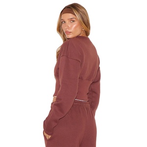 Sudadera recortada de corte regular para mujer, ropa de calle con cremallera, tela de lana, logotipo personalizado, ropa de invierno, Top para mujer - Product Image 3