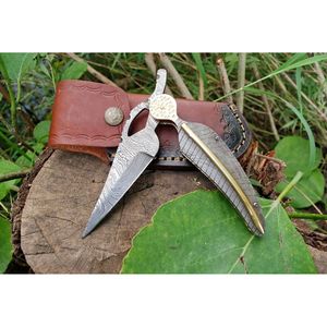 Cuchillo de caza plegable de Damasco forjado hecho a mano de primera calidad con Funda de cuero, cuchillo de Camping de bolsillo, regalo para hombres, cuchillo de supervivencia - Product Image 2