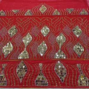 Tela de envoltura George con cuentas pesadas de lujo con bordado y flecos hecha de poliéster para trabajo decorativo de ropa africana - Product Image 1