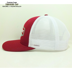 Sombrero de camionero con parche bordado/tejido, 6 paneles, ala curva, rojo/blanco, Gorras estructuradas, Gorras, ala ligeramente curvada, cierre Snapback - Product Image 3