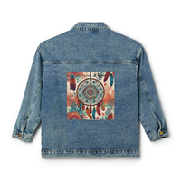 Veste denim pour femmes OEM CUSTOM, coupe décontractée et surdimensionnée, design élégant d'un attrape-rêves, veste colorée tendance