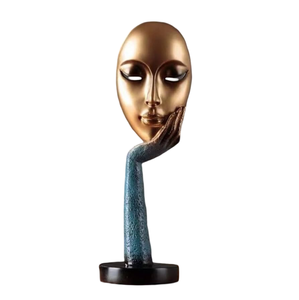 Escultura de Metal decorativa con acabado de Color negro antiguo, decoración de mesa de cara de mujer, decoración única para el hogar con Base de Metal redonda - Product Image 5