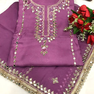 Combinaisons Salwar en soie non cousues pour femmes, design moderne, brodées à la main, vêtements indiens et pakistanais, imprimé fantaisie en organza lourd - Product Image 1