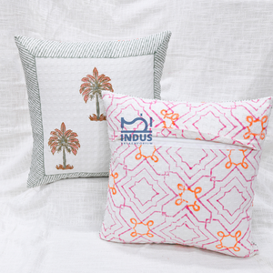 Housses de coussin en coton imprimé à la main indienne Housses de coussin matelassées Housses de coussin décoratives - Product Image 2