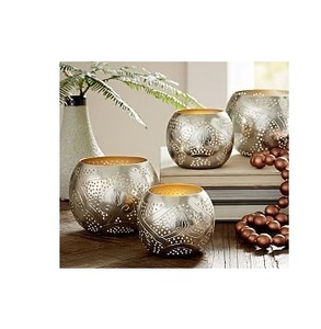 Porte-bougie votif en métal argenté de forme ronde, nouveau design, pour la décoration de Noël, de la maison et des mariages - Product Image 1