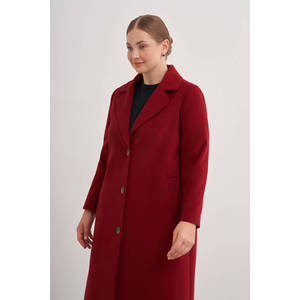Blazer à franges brodé pour femme couleur bordeaux - Manteau en fourrure tissée respirant pour l'automne - Product Image 1
