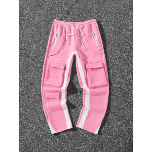Pantalones de Hombre Rosa al por Mayor, Cómodos, Estilo Cargo, Bolsillos con Cremallera, Diseño Liso Teñido, Antiarrugas, Ropa Versátil para Hombre - Product Image 1