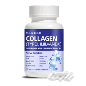 Complément alimentaire au collagène OEM ODM types I, II, <span class=keywords><strong>III</strong></span>, V, X, biotine, kératine, acide hyaluronique, 14-en-1, pour adultes, 60 capsules, en vrac - Product Image 1