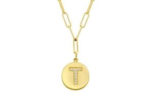 10K jaune or blanc 'T' pendentif disque initial pur pavé diamant réglage joli T colliers initiaux pour pendentifs fins breloques - Product Image 2