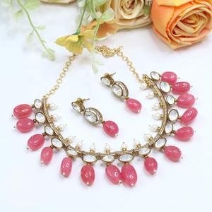 Fashionable High Quality Gold Plated Stones Look <b>Necklace</b> <b>Set</b> With Earrings <b>Wedding</b> Wear jewelry Collection For Women - Product Image 1