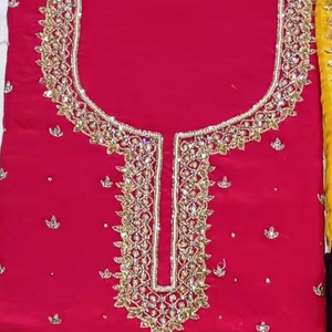 Costumes de fête en soie brodés à la main non cousus de créateur moderne pour femmes Style indien tendance pour les fêtes traditionnelles - Product Image 1