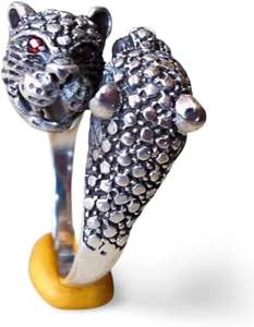 Bague pour homme, simple, à deux têtes de tigre et de panthère, yeux en rubis rouge, bague de motard, fabrication artisanale, bijoux personnalisés, bague en argent massif 925 - Product Image 1
