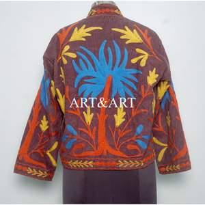 Veste matelassée à boutons avec broderie florale, doublure en coton rayé, faite à la main, style d'hiver et d'automne, séchage rapide, tenue de soirée - Product Image 5