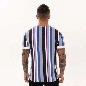 T-shirt décontracté imprimé à rayures créatives pour hommes Gym Fitness Bodybuilding Workout Tops O-Neck Jersey Blank Design - Product Image 4