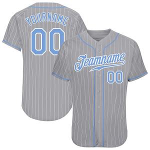 Uniforme de baseball Industrie Sportswear Personnalisé Gris Blanc Pinstripe Bleu Clair-Blanc Maillot de baseball authentique - Product Image 1